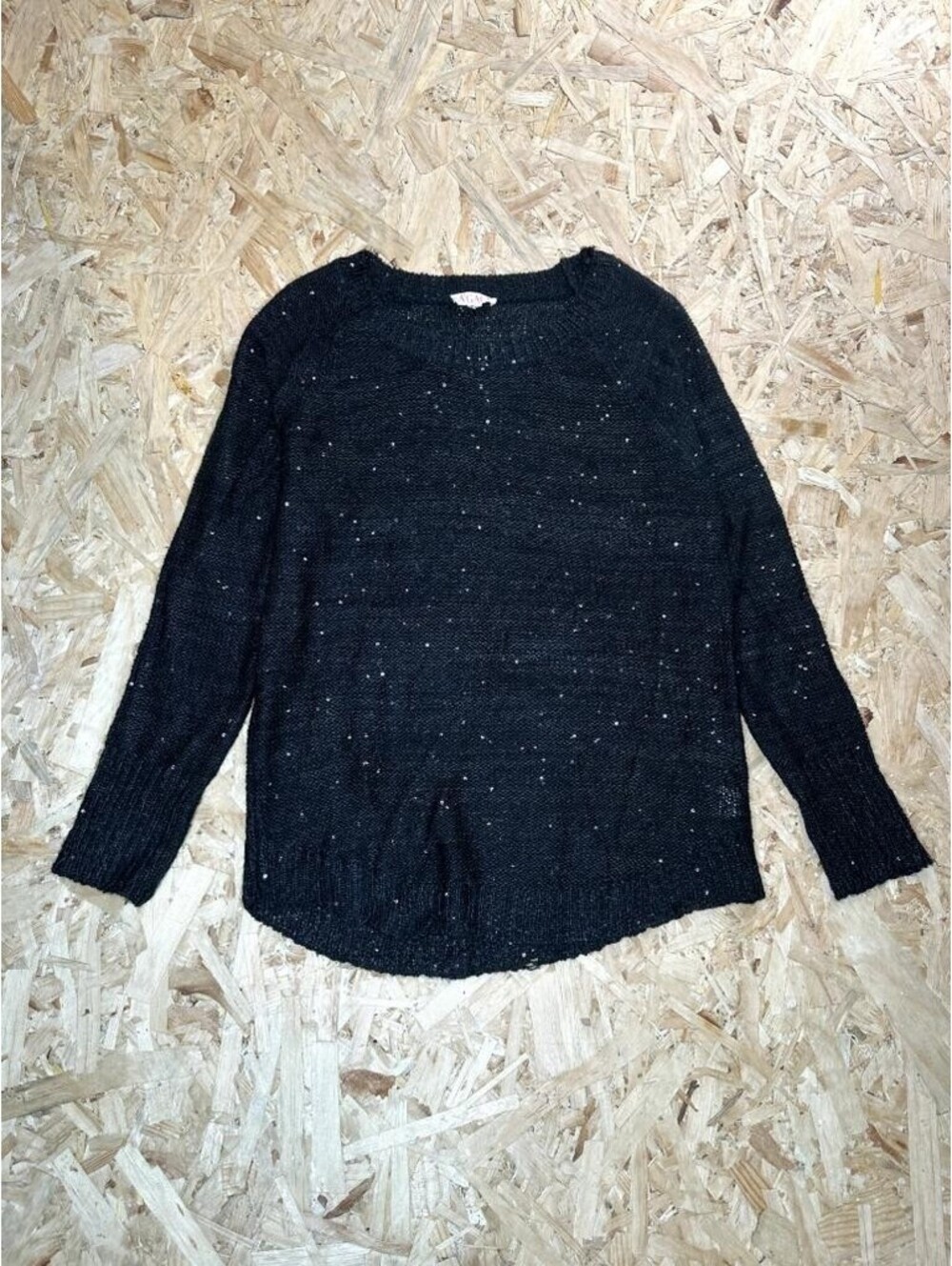 A'GACI Black Sequin Knit Sweater Womens Medium Crew Neck Long Sleeve Pullover